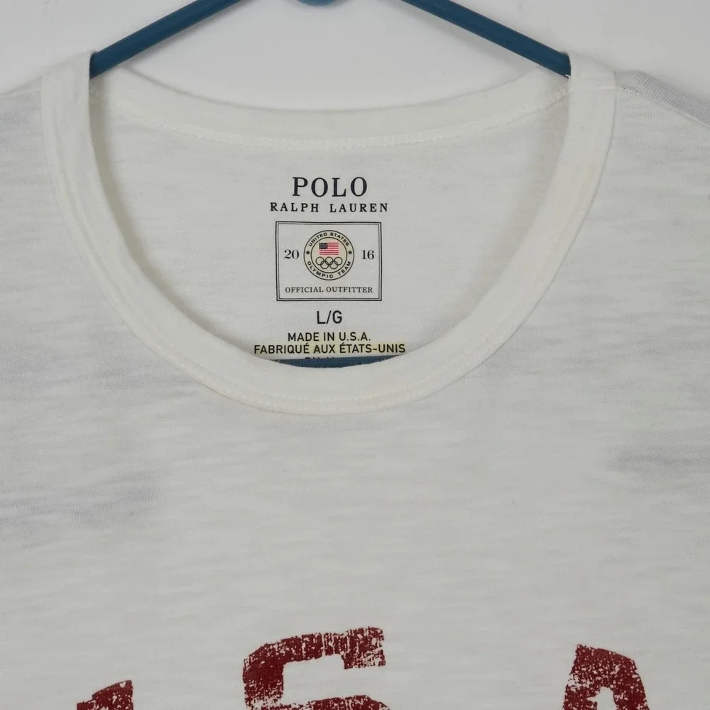 Polo Ralph Lauren T-Shirt Mens L White‎ 2016 USA Olympic Team Graphic Cotton